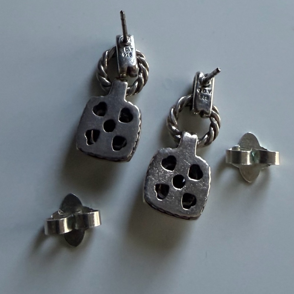 David Yurman Silver Drop Earrings with Black Stone - Picture 3 of 5